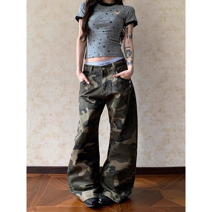 Women Camouflage Gothic Y2k Gyaru Baggy Jeans Oversize Denim Trousers Vintage Harajuku Grunge Cargo Wide Leg Jean Pants