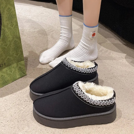 Snow Boots Women 2026 Winter New Short Cashmere Warm Thick-soled Shoes Without Heels Wool Half Slippers Women's Cotton Shoes