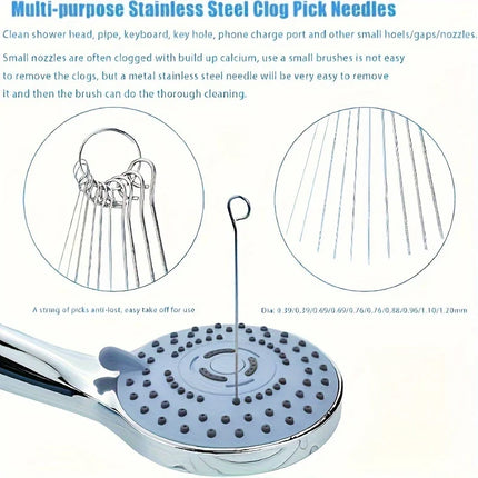 10 Stainless Steel Needle Shower Head Cleaning Brush Set, Suitable For Multi Size Shower Heads,bathroom Accessory - product i