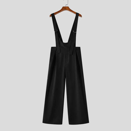 INCERUN Men Jumpsuits Solid Color Sleeveless Suspender Rompers Men Loose Streetwear Summer 2026 Fashion Wide Leg Overalls S-5XL