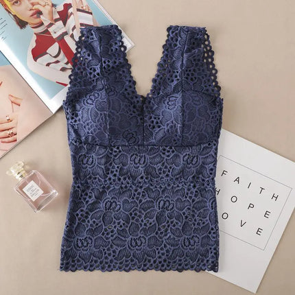 Ubowen For 40100kg Deep V Lace Plus Size Women Camisole Top With Chest Pads For Women Wide Shoulder Straps