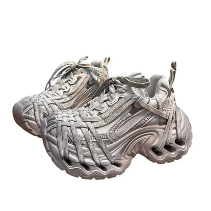 2026 Retro Lace-Up Distressed Platform Chunky Dad Sneakers for Women,Fashionable Versatile Height-Increasing Casual Sports Shoes