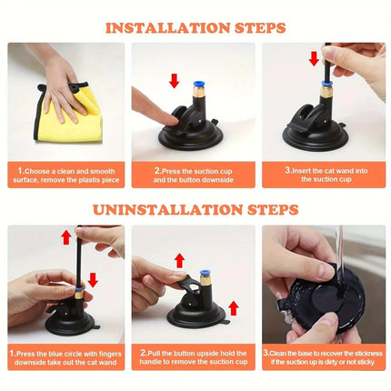 Cat Teaser Toy - Interactive Bell & Feather Wand - Long Suction Cup Pole for Exciting Playtime Adventures - product image fro
