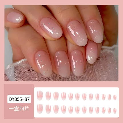 24Pcs Short Oval Gradient Pink Press On Nails Glossy Finish Full Cover False Nails for Women&Girl Removable Wearable Nail Art