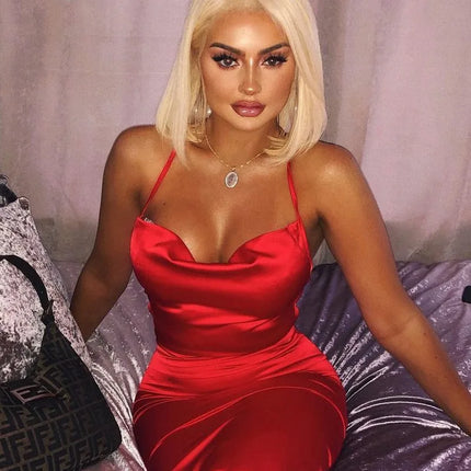Neon Satin Lace Up Long Midi Dress Light Pink Bodycon Backless Elegant Party Sexy Club Clothes Summer Dinner