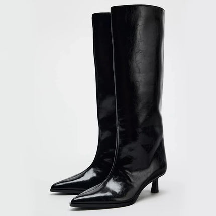 Bla Wide Boot Tube Pointed Toe  Heel High Tube Pants Long Boots Faion Knight Boots Women's New Autumn Winter oes