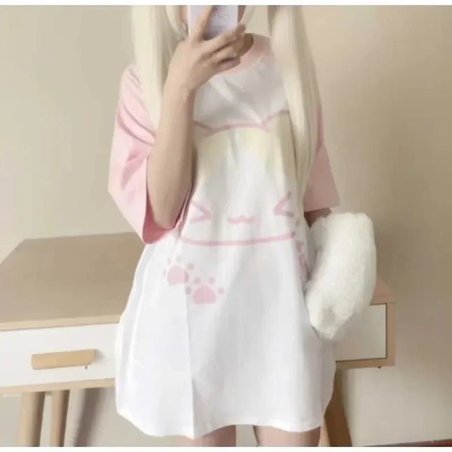Aesthetics Japanese Grunge T-shirt Y2k Harajuku Anime Cartoon Cat Tops Tees Short Sleeve Women Kawaii - product image 2