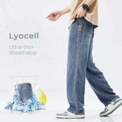 Stretch Jeans Men's 2024 New Lyocell Fabric High Quality Soft Loose Wide Pants Elastic Waist Casual Denim Trousers Streetwear