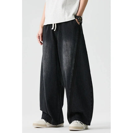 2026 Men Harajuku Denim Pants Men Casual High Street Slanted Pants Man Loose Hip Hop Wide Leg Pants Man Baggy Oversized Pants