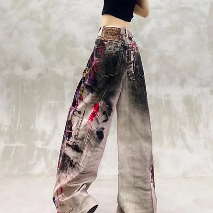 Y2k Jeans Ladies Cool Painted Graffiti With High Waist and Loose Fit Torn Jeans for Woman Women's Denim Pants Coquette Jean Pant