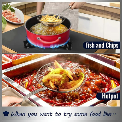 1 Stainless Steel Double Round Spoon, Reinforced and Thicker, Kitchen Restaurant Frying Fish Noodle Fishing Slag Isolation