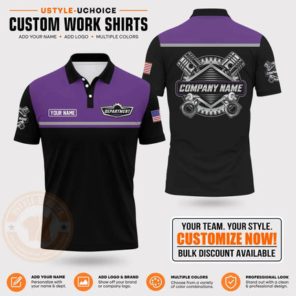 Custom Mechanic Work Pattern Polo Shirt Personalized Name Logo Uniform With Piston Print For Men Women Casual Quick Drying Tees