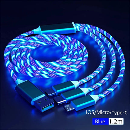 Glowing LED Light USB 3 IN 1 cable Phone Fast Charging Charger Luminous USB-C Cable For Xiaomi iPhone Phone - product image f