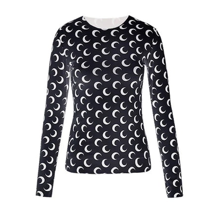 New Printed Mesh Women Base Shirt Spring Autumn Fashion Casual Long Sleeved Sun Protection Ice Silk Inner Layer Women's T-Shirt