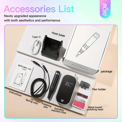 Professional Electric Nail Drill 35000 RPM, Cordless Rechargeable Electric Nail File for Hand and Foot Care WHITE