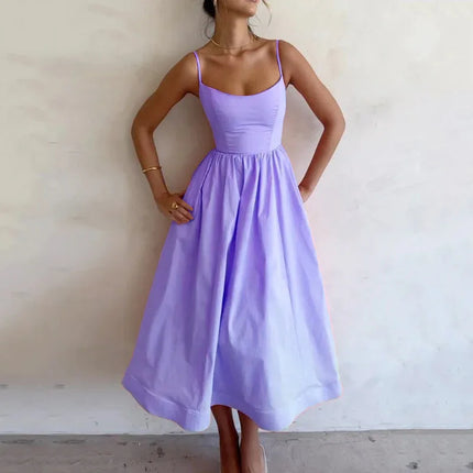 2026 Women's Midi White Vacation Dresses Pink Elegant And Pretty Dress Spaghetti Strap Beach Dress A Line Party Dresses Females
