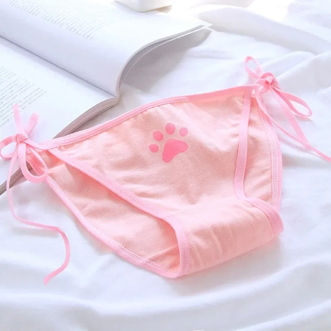 Damen Sexy Bandage Baumwollhöschen Süße Katzenpfote Schleife Lovely Lolita Mädchen Slips Erotische Damen Tiefe Taille Verstellbare Unterwäsche
