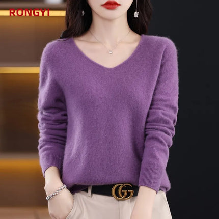 Sweater 100% Merino Wool Knitwears Autumn Winter Cashmere Knitted V-Neck Pullover Solid Jumper Clothing Tops