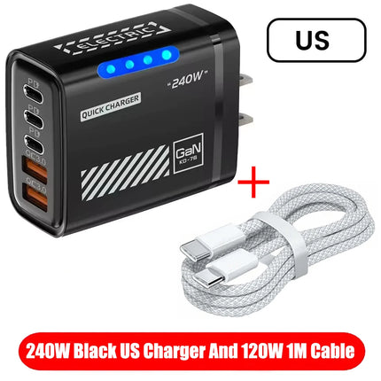 5 IN 1 GaN Desktop Charger For IPhone17 16Pro Laptop Samsung 240W Fast Charging Adapter USB-C To Type-C Cable 3PD - product i