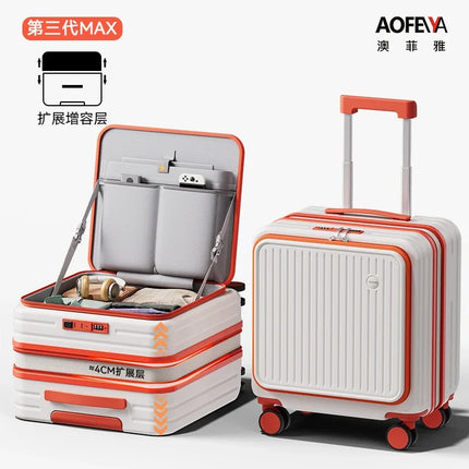 Front Opening Luggage 18 20 Inch Carry On Suitcase Lightweight Spinner Wheels Mini Travel Trolley Case with Laptop Compartment