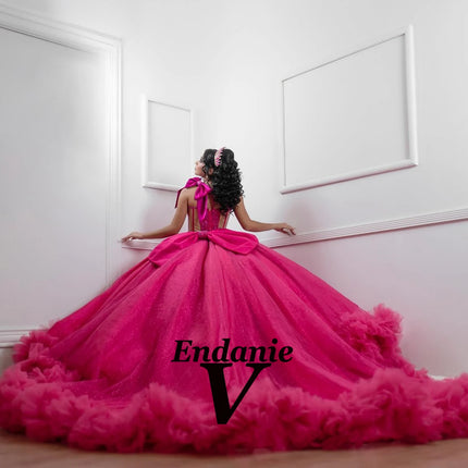 Vendanie Exquisite Beadings Quinceanera Dresses for Girls One Shoulder Bow Corset Illusion Pleat Vestidos De 15 Plus Customized