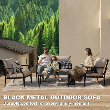 4-Piece Patio Furniture Set, Wider Outdoor Metal Seating Sofa with High Back & Loveseat, Coffee Table, All Weather, Customized