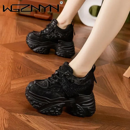 10CM New Microfiber Leather Rhinestone Bling Daddy Tide Breathable Platform Fashion Comfy 2025 High Brand Autumn Spring Shoes