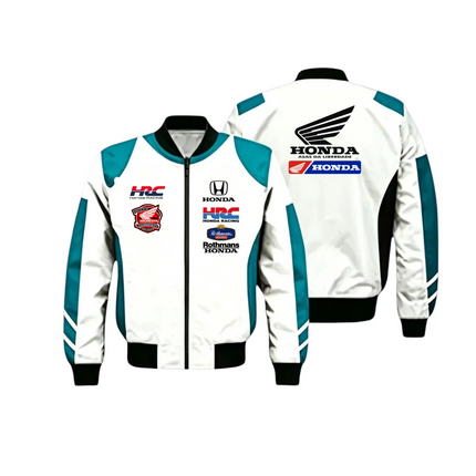 HRC HONDA Motorcycle Racing Men's and Women's Jacket Stand up Collar Full Zipper Windproof Motorcycle Rider Casual Sports Coat
