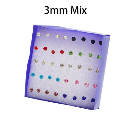 20 Pair/Set Women Girl Rhinestone Crystal Ear Stud Earrings Party Elegant Simple Daily Wear Earring Jewelry Gift 2.5 3 4 5mm