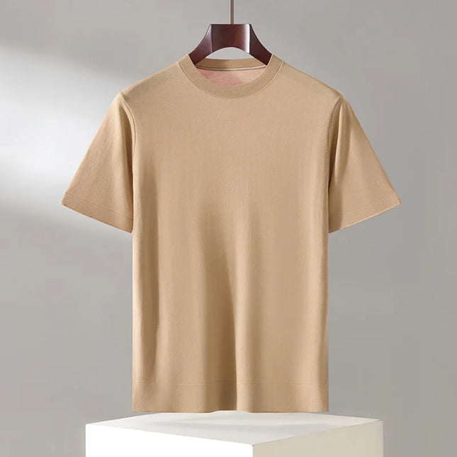 T-Shirt für Herren aus 100 % Lyocell, lässig, einfarbig, gestrickter Pullover, kurzärmelig, locker, Rundhalsausschnitt, Pullunder, Oberteile