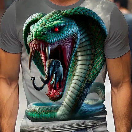 Fashion 3D Printed Horror Snake Graphic T Shirt For Men Personality Oversized T-shirt Summer Hip Hop Short Sleeve O-neck Tops
