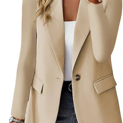 2026 New Women's Fashion Solid Button Suit Coat Lapel Long Sleeve Hatless Casual Coat/Jacket Oversized Work Office Busines