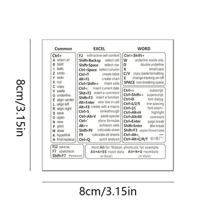 1 Set Vinyl Self-adhesive Keyboard Shortcut Stickers | Quick Reference for Windows, Excel and Word, Office Software