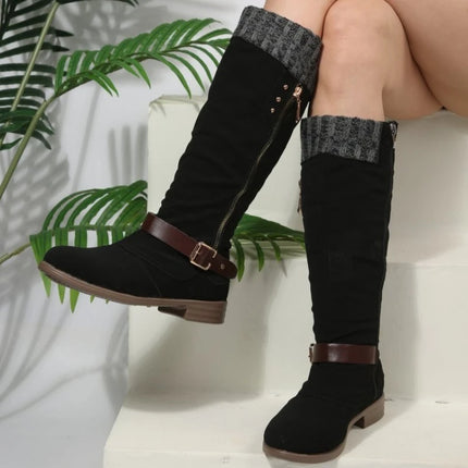 Vintage Women Boots Round Toe Casual Knee High Boots Autumn Winter Fashion Warm Ladies Shoes Solid High Quality