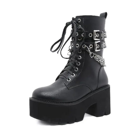 New sexy High heels Fashion Ankle Boots For Women High Heels Casual Cut-outs Buckle Round Toe Chain Thick Heels Platform Shoes