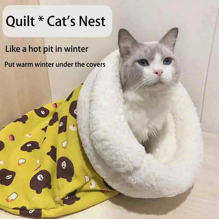 Soft Cuddly Pet Sleeping Bag for Kitten Puppy Fluffy Feel Thickened Warm Nest Pocket Quilt Bed Comfortable Warmth