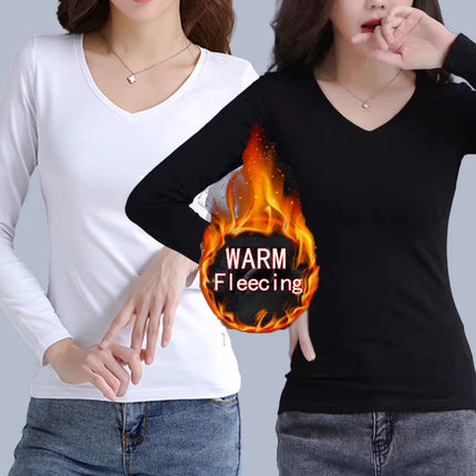 O Neck Long Sleeve Fleeceing Heating Fiber Thermal Basic T-Shirts Winter Bottoming Cropped Tops Casual Skinny
