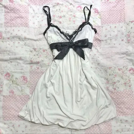 Harajuku Retro Y2K E-Girl Casual Dress Sexy Slim Chic Graphic Print Lace-Up Halter Neck Dresses Goth Grunge Fairycore Streetwear