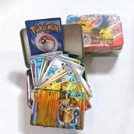 Pokemon Card Tin Box Set 42PCS Black Bolt White Flare Mega Evolution Game Anime Bank Cards for Children Collection Gift Kids Toy