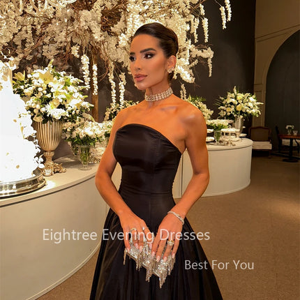Eightree Simple Black Evening Gowns Long A Line Prom Dress Strapless Taffeta Classy Formal Gown Women فساتين حفلات Customized