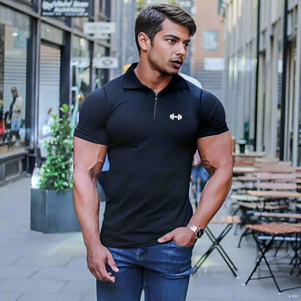 Summer Quick Dry Short Sleeve Polo Shirts Compression Tight Mens Bodybuilding Muscle Shirts Gym Fitness Trainer Trainning Polos
