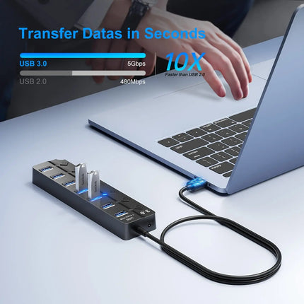 USB 3.0 Hub USB Hub 2.0 Multi USB Splitter Hub 100cm Long Cable Multiple Expander for Computer Laptop PC - product image from