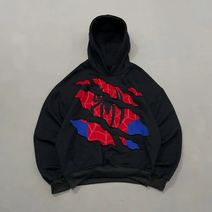 American Retro Spider Patchwork Print Hoodies Fashion Oversized Loose Full Zipper Hoodie Men Jacket Gothic Y2k Street Sweatshirt