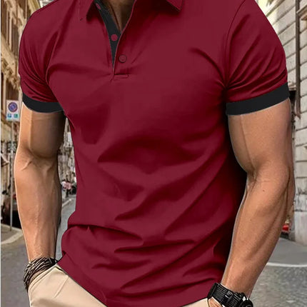Men's short sleeve color matching fashion with men's lapel short sleeve