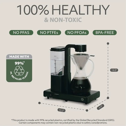 Automatic Pour Over Coffee Maker with Glass Carafe, Auto Shut-Off, Hot & Iced Coffee Compatible, Eco-Friendly Recycled Plastic