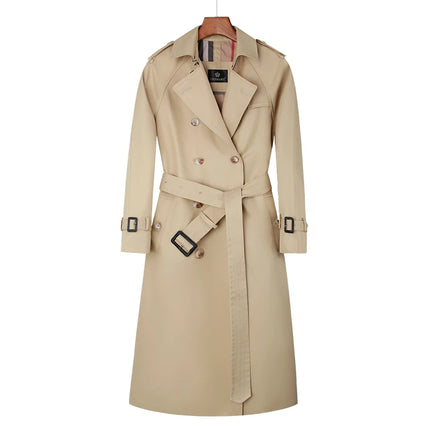 High quality khaki double breasted cotton women's trench coat British fashion custom rainproof long women's coat windbreaker