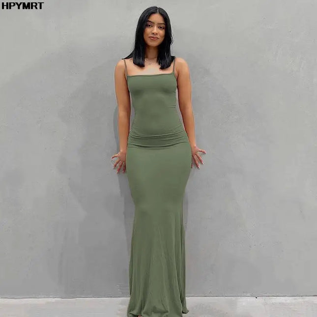 Satin Slip Sleeveless Backless Slim Sexy Maxi Dress Spring Party Y2K Concise Bodycon Elegant Dresses Clothing