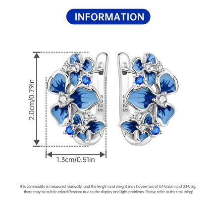 Orstarry Original 925 Sterling Silver Blue Iris Flower Earrings Women Hoop Earring Anniversary Jewelry Trendy Gifts