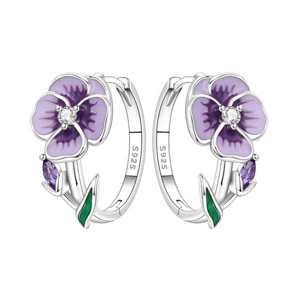 Orstarry Original 925 Sterling Silver Blue Iris Flower Earrings Women Hoop Earring Anniversary Jewelry Trendy Gifts