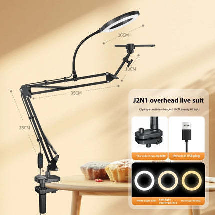 Ring Light with Stand and Phone Holder USB Ring Light with Clamp Overhead Camera Selfie Flexible Desk Tripod for Photography